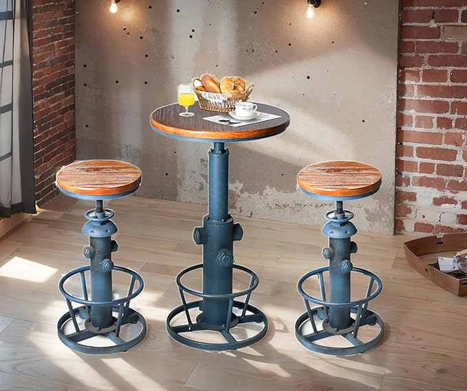 Topower Aged Steampunk Deco Industrial Round Bottom Adjustable Height Cafe - Image 6