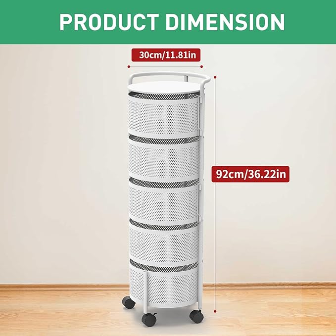 JAQ Rotating Fruit Basket, 5-Tier Metal Sturdy Kitchen Storage Rack Carts No - Image 2