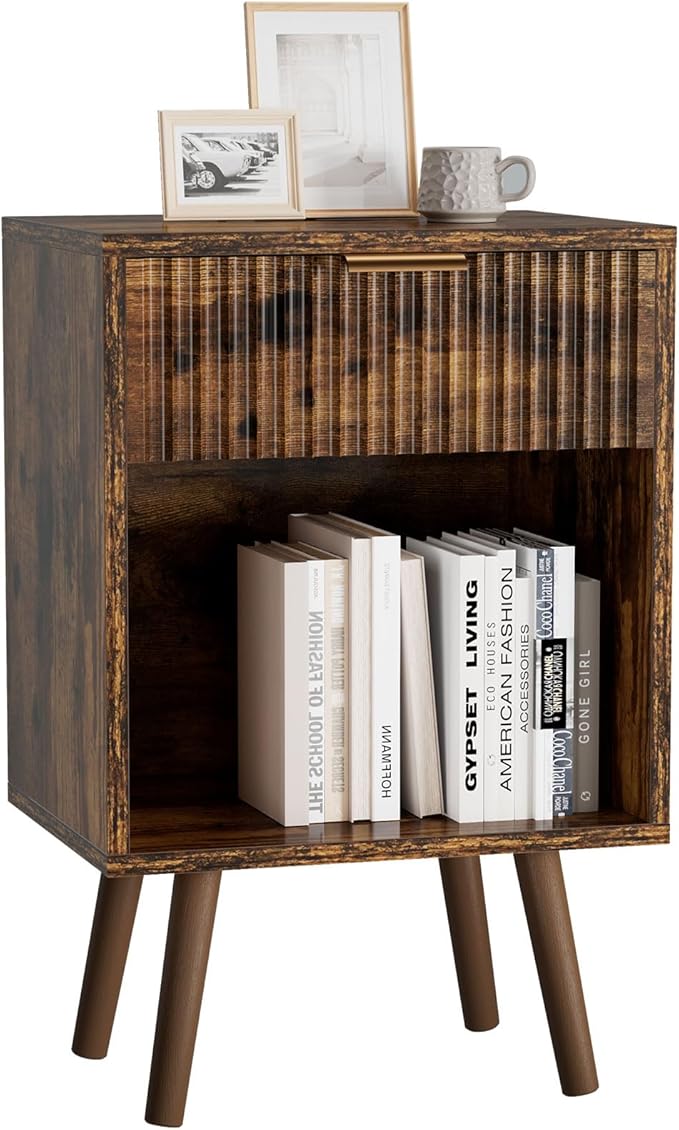 YMYNY Mid Century Modern Nightstand, Side Table, Fluted Night Stand by High-qualityhomefurnishing