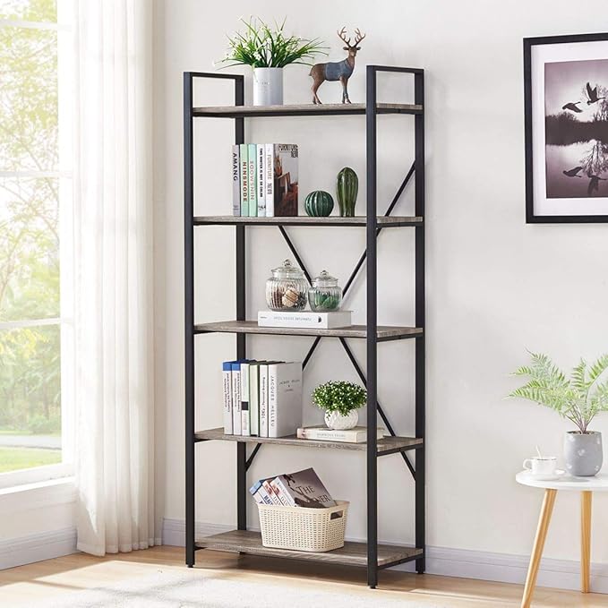BON AUGURE Industrial Bookshelf, Etagere Bookcases and Book Shelves 5 Tier - Image 7