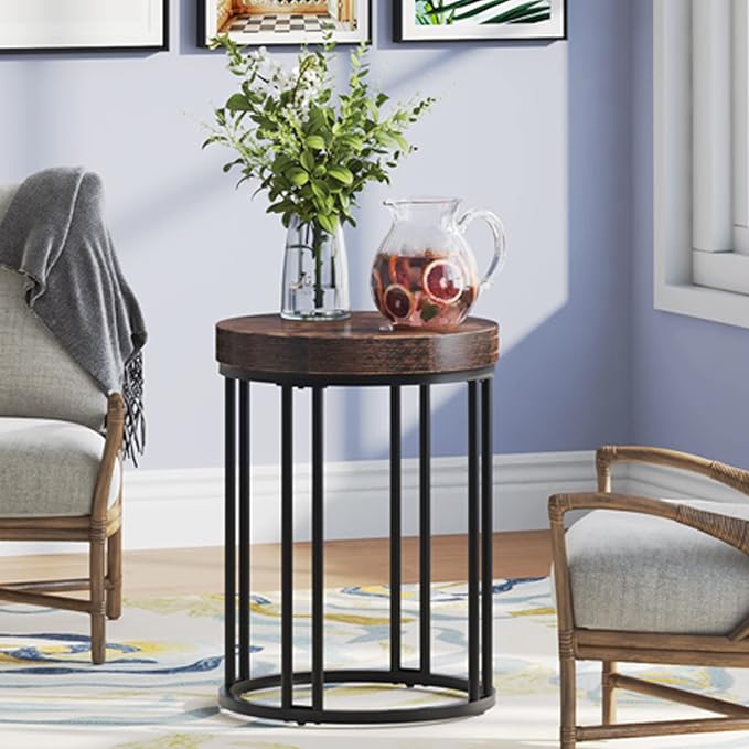 LITTLE TREE Round End Table, Industrial Side Table Small Accent Table, Metal - Image 2