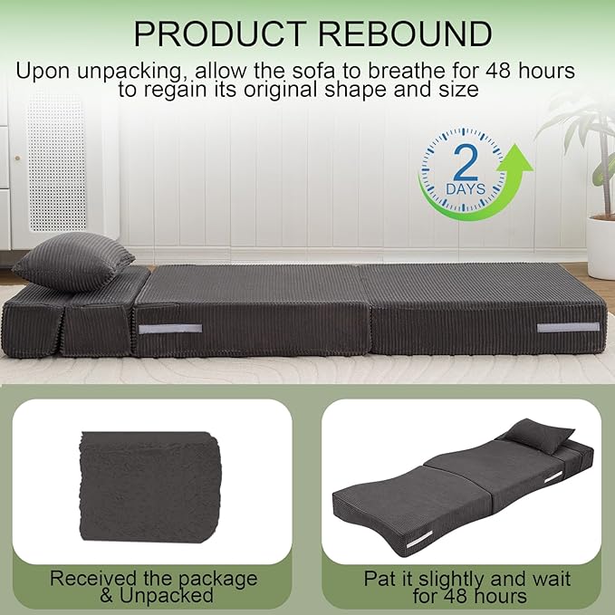 MeMoreCool Boneless Folding Sofa Bed Single, Corduroy Convertible Sleeper Chair - Image 8