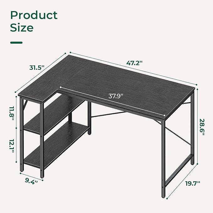 Huuger L Shaped Desk, 47 Inches Computer Desk - Image 3