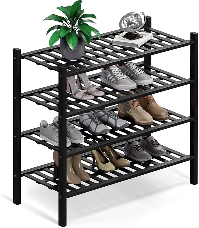 Haddockway 4 Tier Bamboo Shoe Rack Storage Organizer, Small Space 27"x11"x26" by Haddockway
