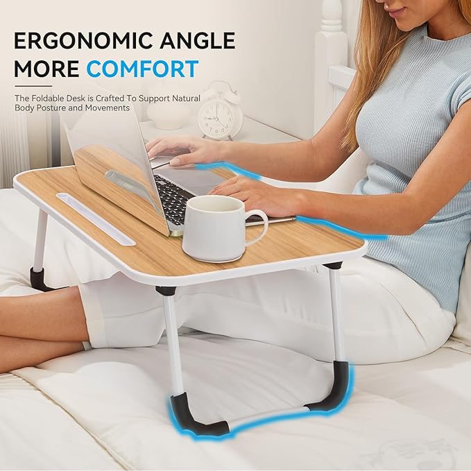 BUYIFY Folding Lap Desk, 23 Inch Portable Wood Yellow Laptop Bed Desk Lap Desk - Image 3