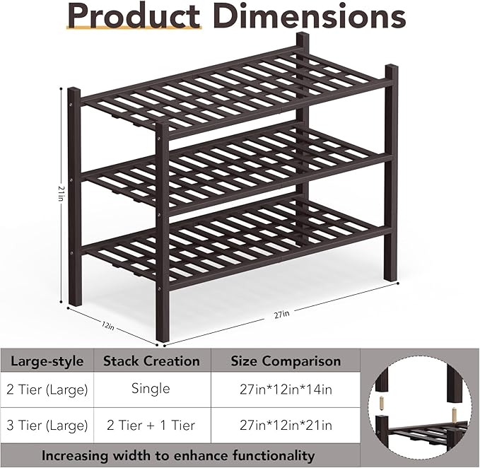 Haddockway Large 3 Tier Bamboo Shoe Rack Storage Organizer, Small Space - Image 3