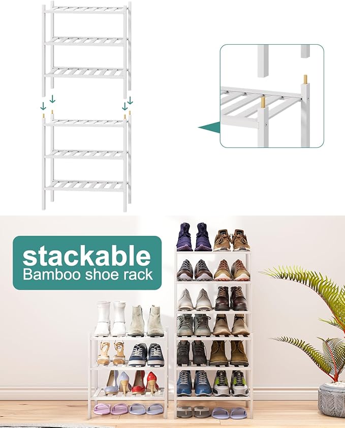 Small Shoe Rack for Entryway, Bamboo Wood Standing Shoe Shelf for Indoor Outdoor - Image 6