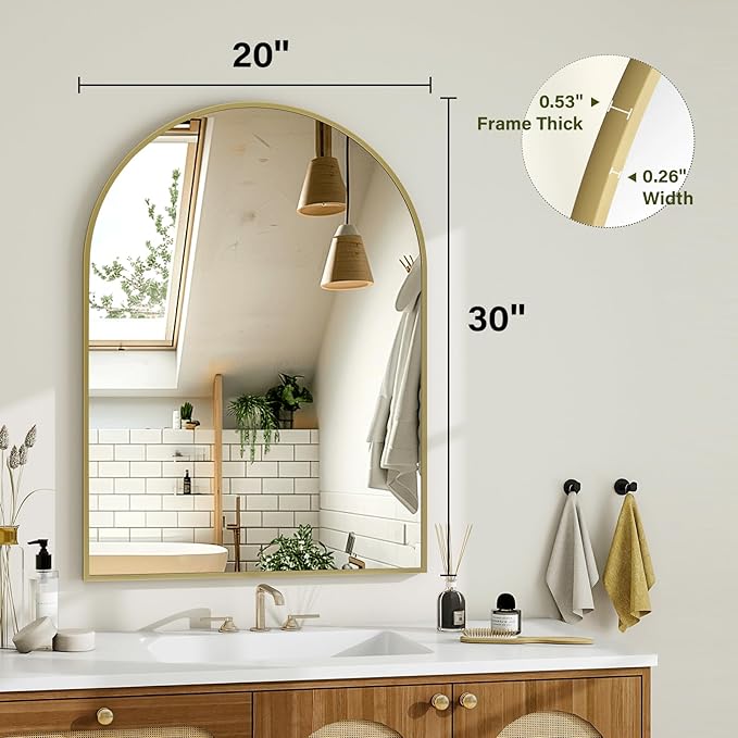 Arch Bathroom Mirror, 20x30 inch Arched Bathroom Mirror/Wall Mounted Vanity - Image 5