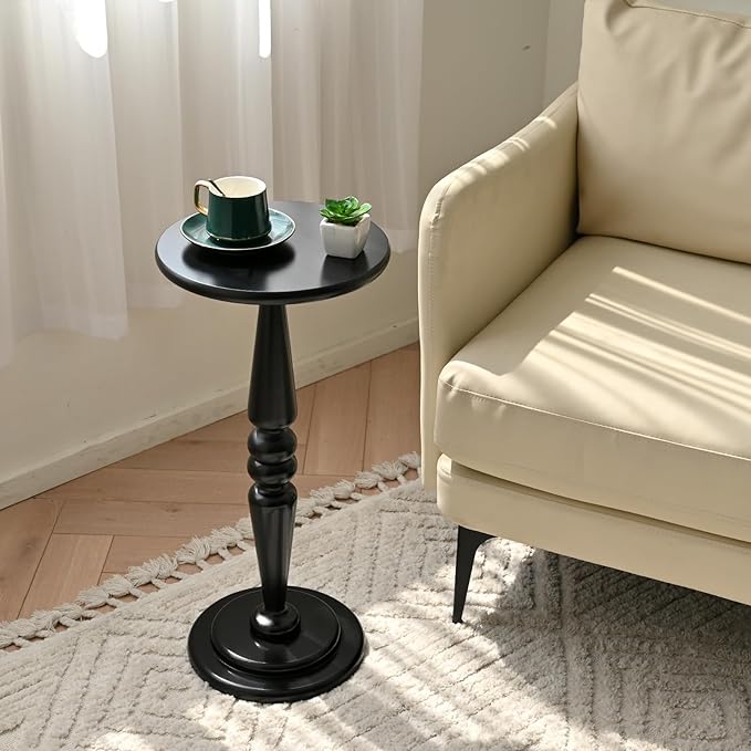 SwallowLiving Small Round Side Table, Tall Pedestal Drink End Tables Living Room - Image 2