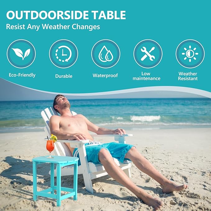 Hdpe Outdoor Adirondack Side Table, Wooden Textured, Set - Image 6