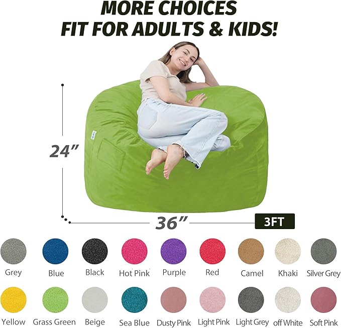 3FT Bean Bag Chair with Ultra Soft Velvet Cover Bean Bag Sofa with Memory Foam - Image 2