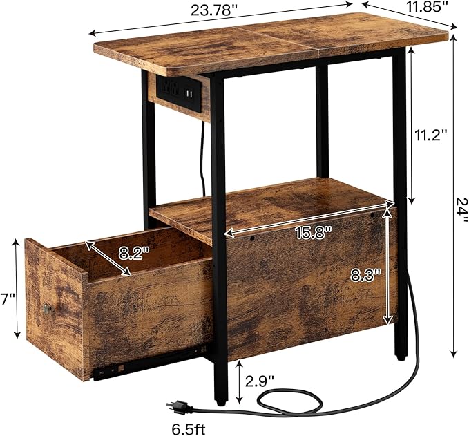 LIDYUK End Table with Charging Station, Narrow Side Table with Drawer and USB - Image 7