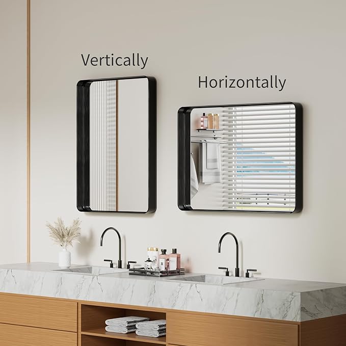 Koonmi Black Bathroom Mirror for Wall, 22x30 Inch Matte Metal Deep Framed - Image 7