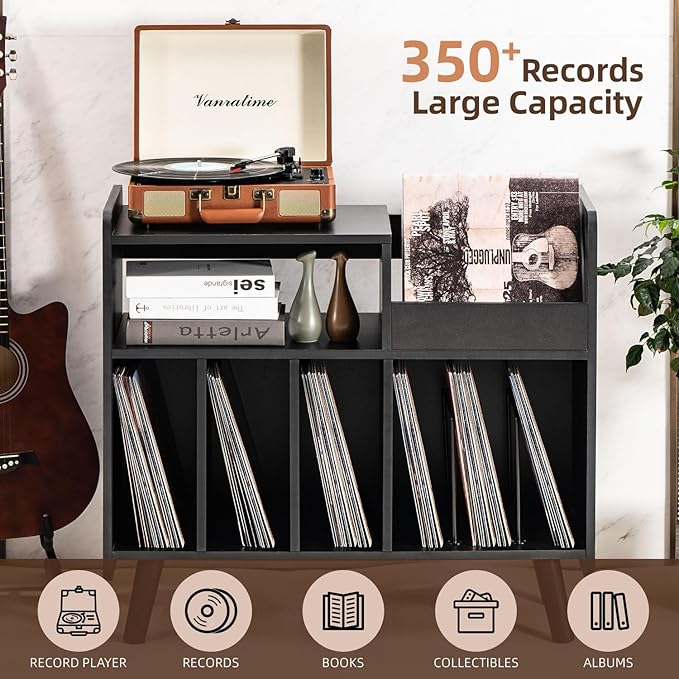 Record Player Stand, Large Record Player Table Cabinet - Image 4