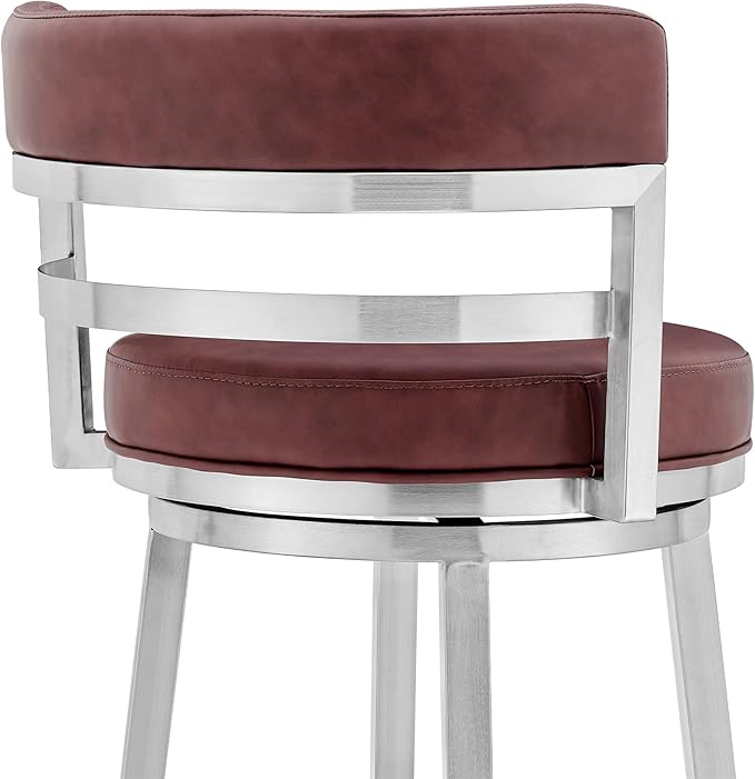 Armen Living Titana 26" Counter Height Swivel Red Faux Leather and Brushed - Image 7