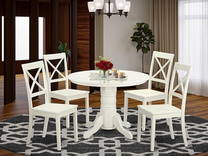 East West Furniture SHBO5-WHI-W 5 Piece Dining Room Table Set Includes a Round - Image 6
