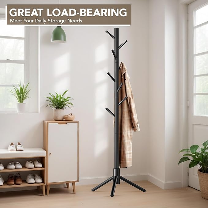 Wooden Tree Coat Rack Stand, Sturdy Freestanding Coat Rack - Image 2