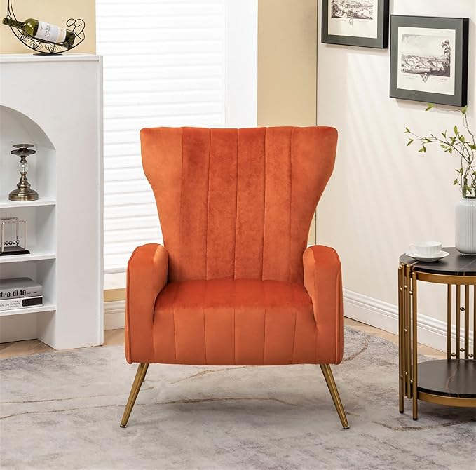 Container Furniture Direct Modern Velvet Accent Chair, Channel Tufted Bedroom by ContainerDirect