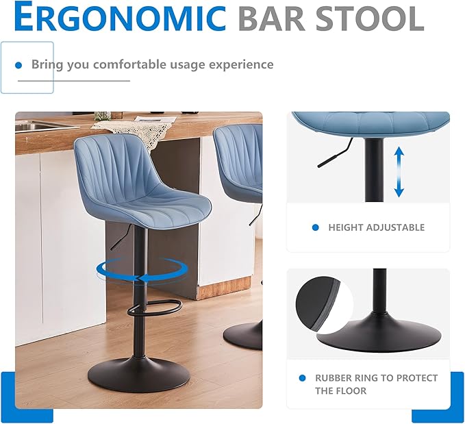 YOUNIKE Bar Stools Set of 2 for Kitchen Island, Adjustable Swivel Barstools - Image 4