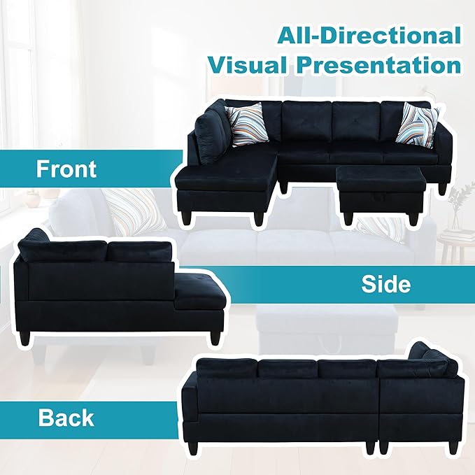 L Shaped Couch Modern Sectional Couch Upholstered Microfiber Fabric 3 Pieces - Image 6