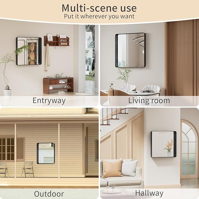 Koonmi Black Wall Mirror for Bathroom, 30x30 Inch Matte Deep Framed Rounded - Image 9