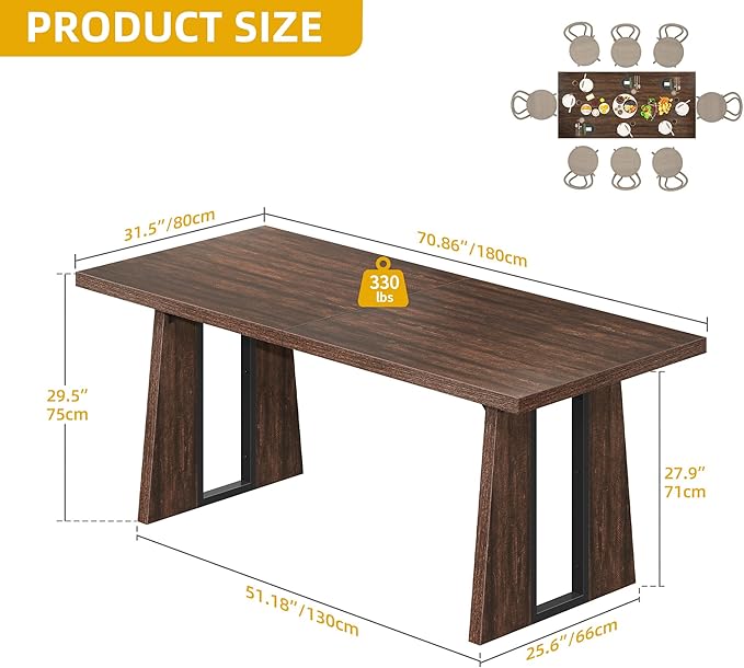 DWVO Rectangle Dining Table for 6-8 People 70.86 Inch Large Dining Room Table - Image 2