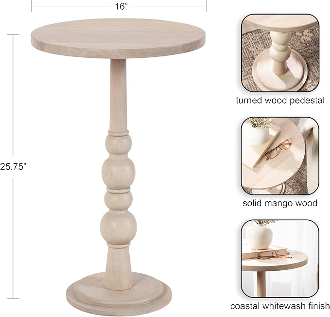 Kate and Laurel Wegner Traditional Wooden Round Side Table, 16 x 26, Elegant - Image 3