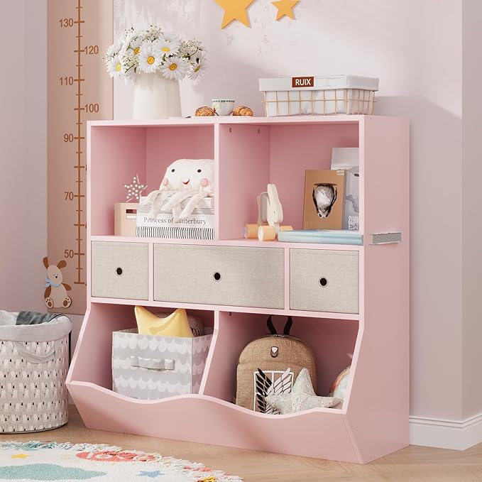 IDEALHOUSE 7-Cubby Large Kids Toy Storage Organizer, Children Wood Bookcase and - Image 8