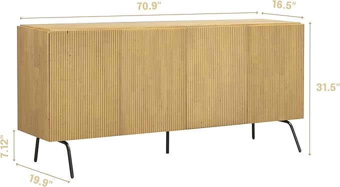 NTC Veil Modern Sideboard with 4 Doors, Buffet Cabinet with Vertical Groove - Image 2