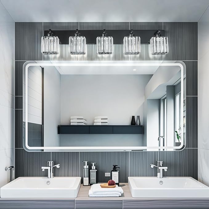 Modern Bathroom Vanity Light 5-Lights Plating Black Crystal Bathroom Wall Light - Image 3