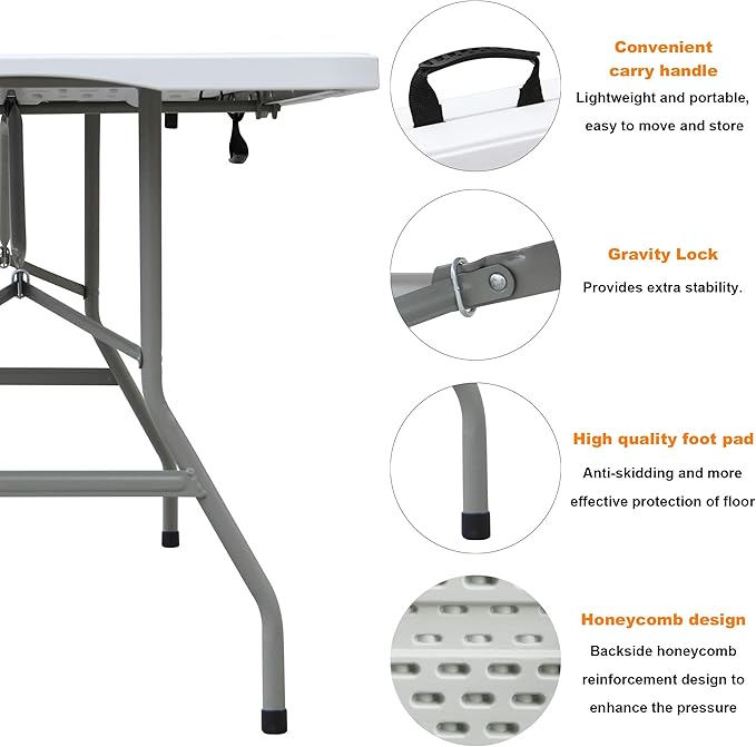 FORUP 6ft Table, Folding Utility Table, Fold-in-Half Portable Plastic Picnic - Image 4
