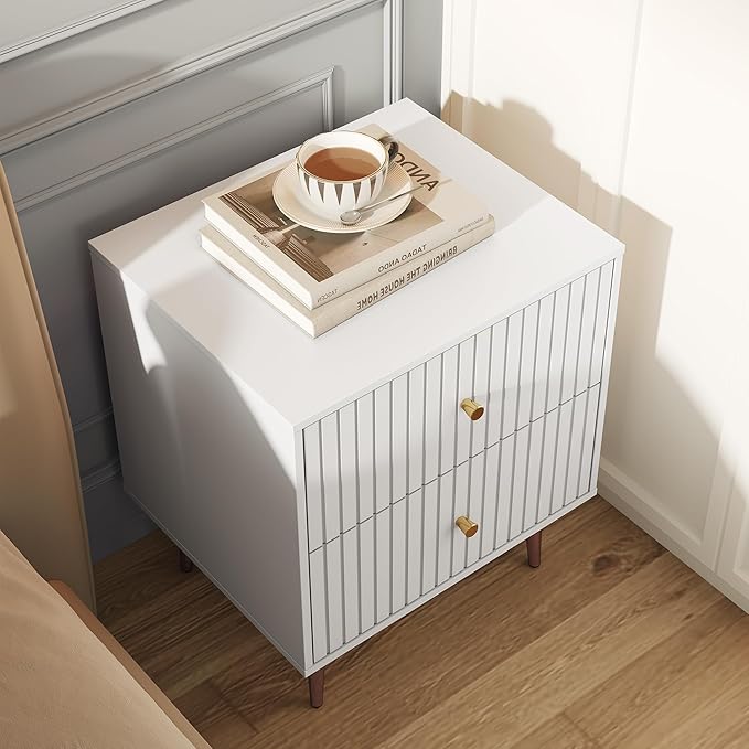 White Night Stand Set 2, Modern Bedside Table - Image 8