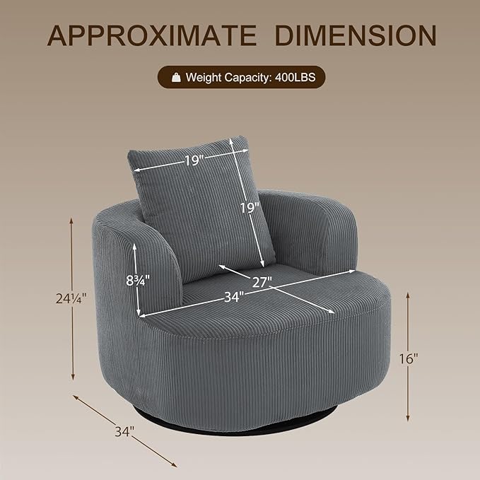 Furnimart 360° Swivel Barrel Accent Chair Set of 2, Round Upholstered Comfy - Image 2