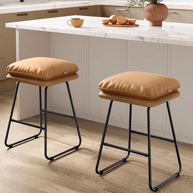 VASAGLE Bar Stools Set of 2, Counter Height Bar Stools, Leather Counter Stools by VASAGLEbySONGMICSHOME