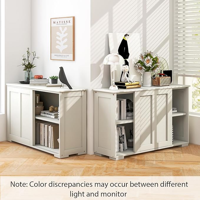 Costzon Sideboard Buffet Cabinet of 2, Wooden Kitchen Storage Cabinet - Image 7