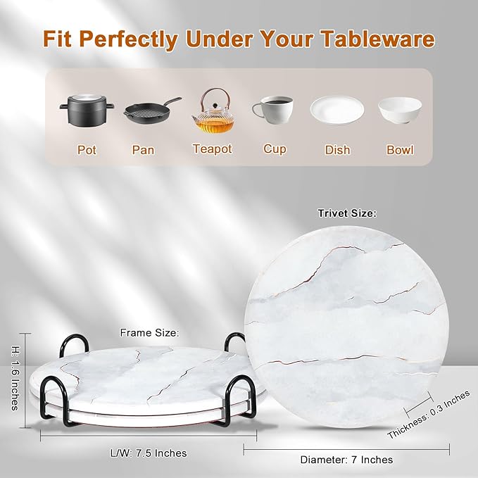 3-Pcs 7'' Ceramic Marble Style Trivet - Image 2