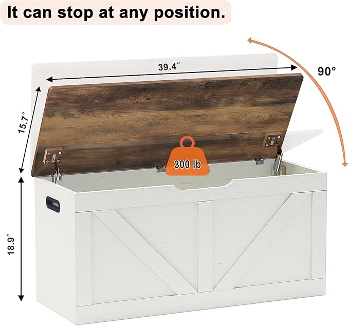 39.4" Storage Chest, Wooden Storage Bench, Large Storage Trunk - Image 3