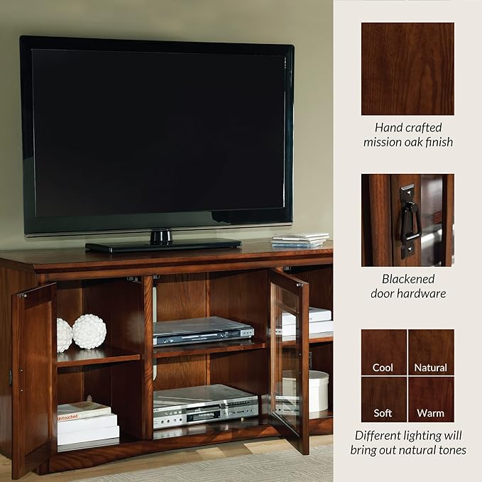 Leick Home 82350 Solid Wood Mission Oak Three Door TV Stand - Image 7