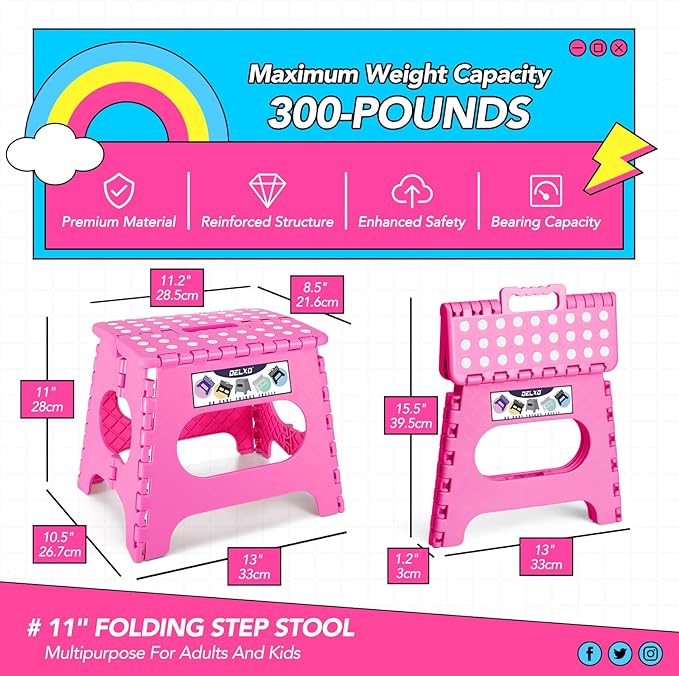 Delxo Folding Step Stool, 11 Inch Non-Slip Foldable Step Stools, Portable - Image 2