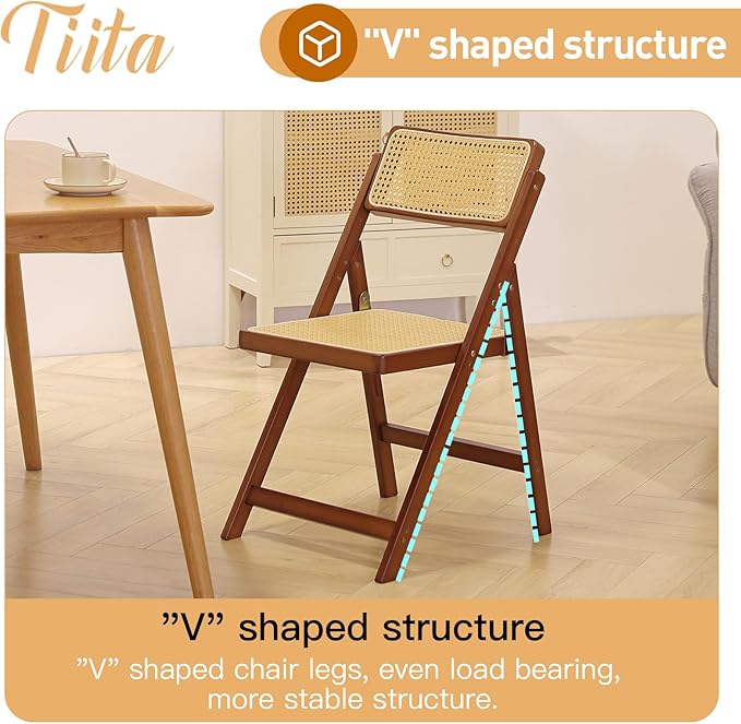 Tiita Rattan Dining Chairs Set of 1, Mid Century Modern Folding Chair, Bamboo - Image 8