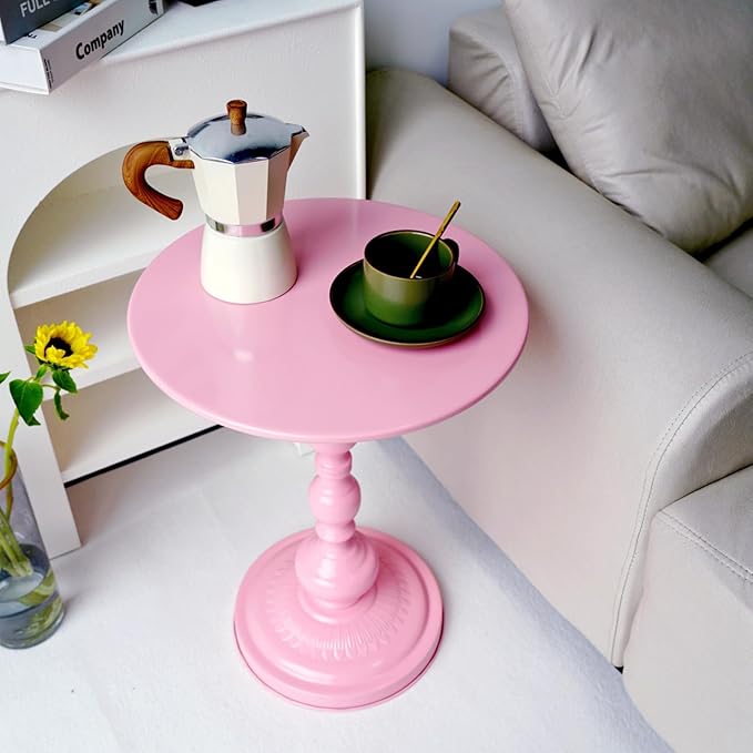 Benkyo Pink Round End Side Table Modern Metal Pedestal Spindle Side Tables - Image 2