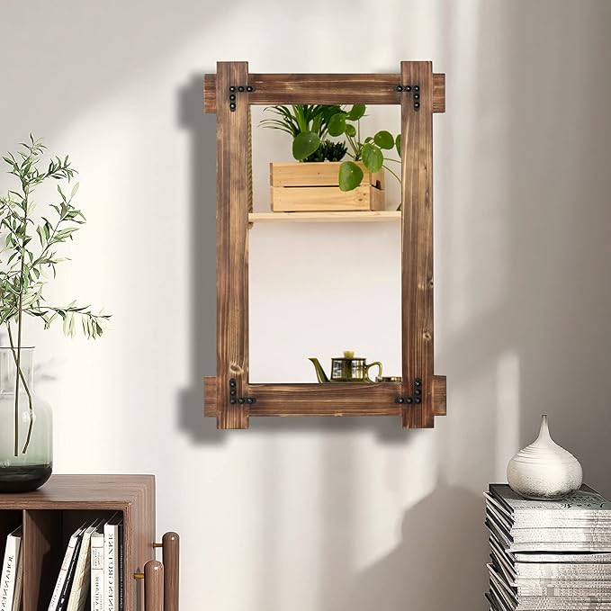 MeMoreCool Rustic Wooden Framed Wall Mirror, Farmhouse Decorative Vanity Mirror - Image 9