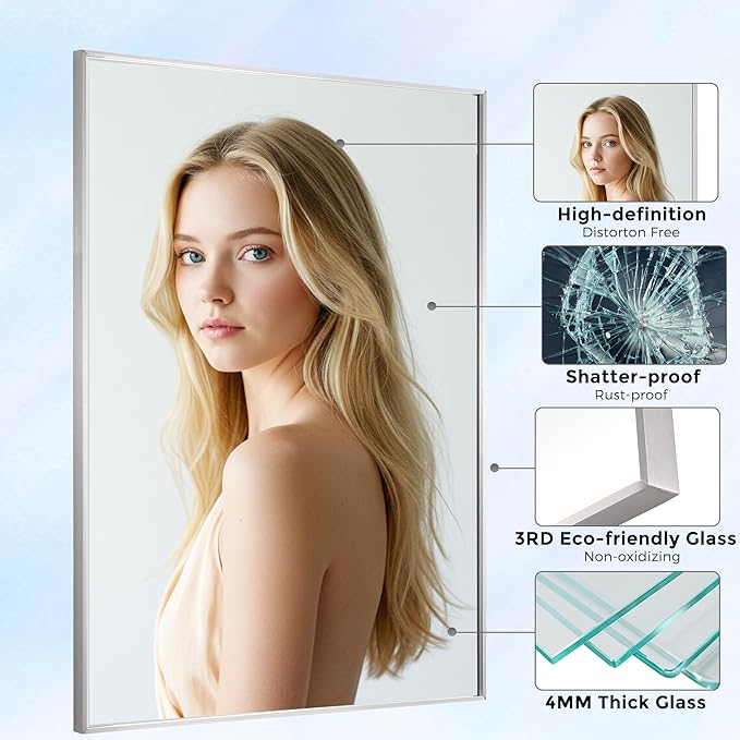30x36 Inch Nickel Bathroom Mirror - Image 4