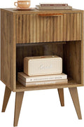 Fluted Night Stand with Opening Storage, Mid Century Bedside Table with Drawer by YAUKOMEL