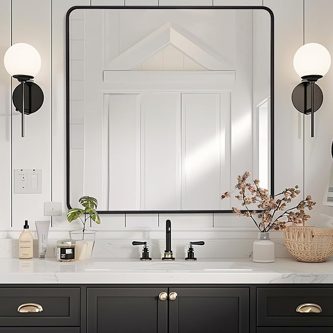 ANDY STAR 36X36 Inch Square Black Bathroom Mirror, Matte Black Vanity Mirrors - Image 8