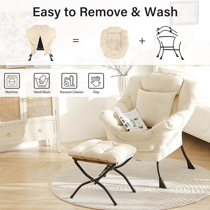 Lazy Chair with Ottoman, Modern Lounge Accent Chair with Armrests and a Throw - Image 5