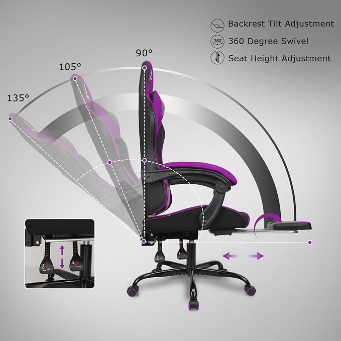 Gaming Chair with Linkage Armrest & Footrest, High Back Video Gaming Chair - Image 5