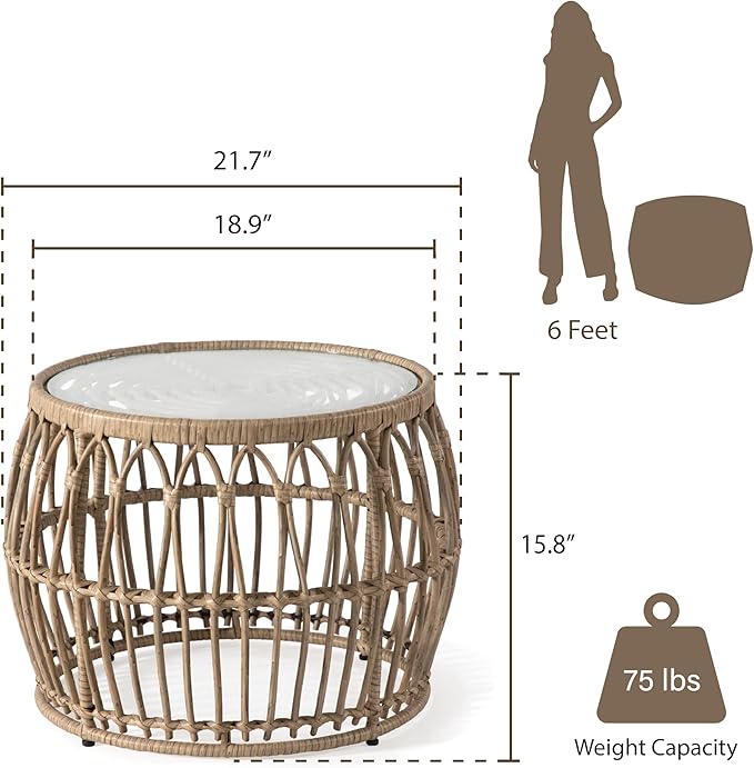 Muse & Lounge Co. Ysar Boho Rattan Round Coffee Table Outdoor - Image 3