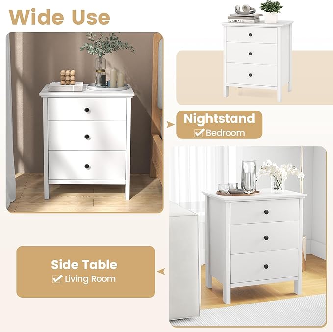 KOMFOTT 3 Drawers Nightstand, Wooden Bedside Table, Modern Sofa Side End Table - Image 8