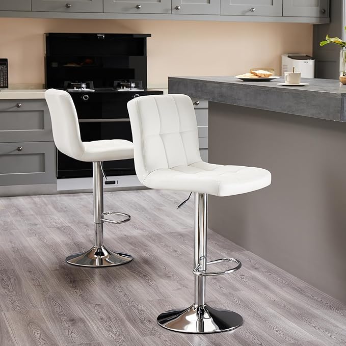 Sweetcrispy Bar Stools Set of 2, Armless PU Leather Adjustable Swivel Barstools - Image 6